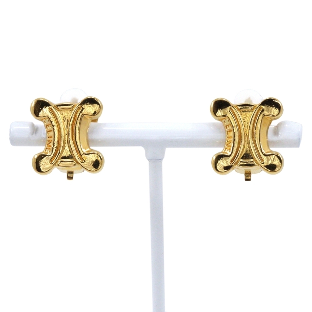 Celine Triomphe Earrings, Gold Plated, Approx. 6.8g, Women's.